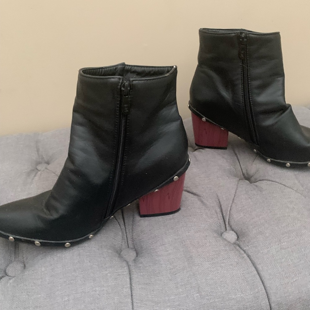 Black Ankle Boots with Red Heels